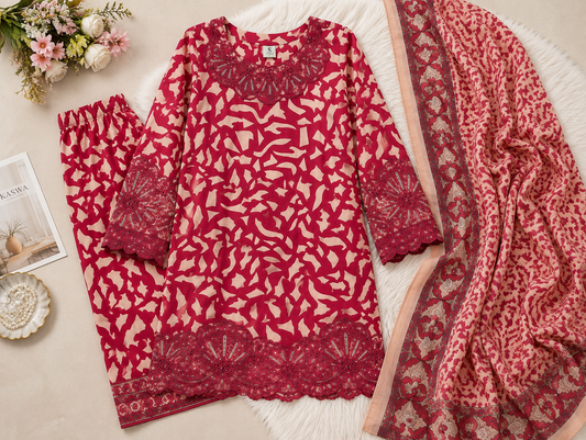 Stitched Embroidered 3 Piece Lawn Suit | Midnight Bloom by Kaswa