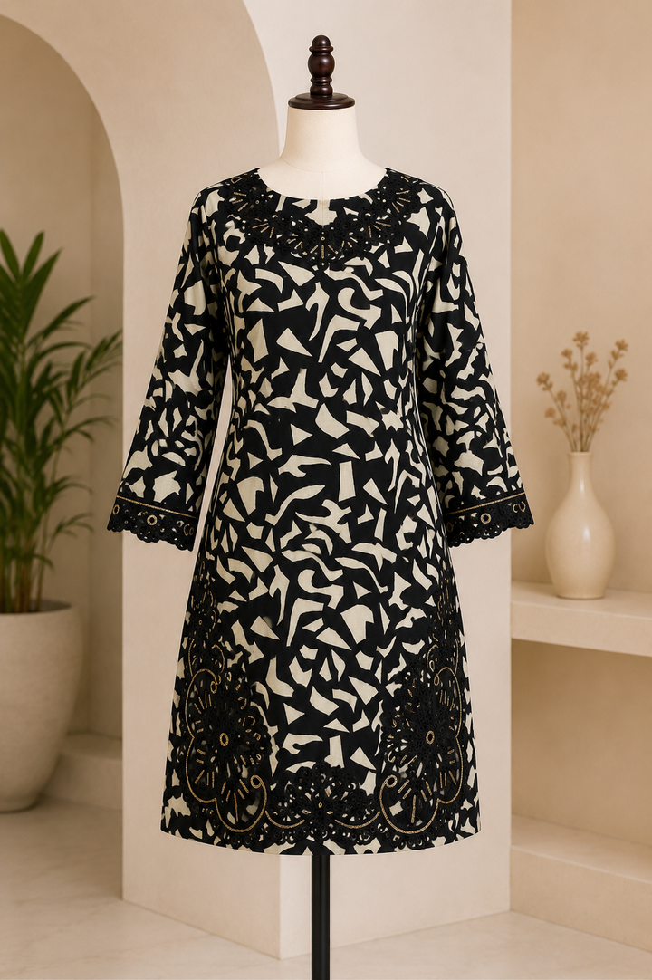 Black & Beige Embroidered 3-Piece Suit