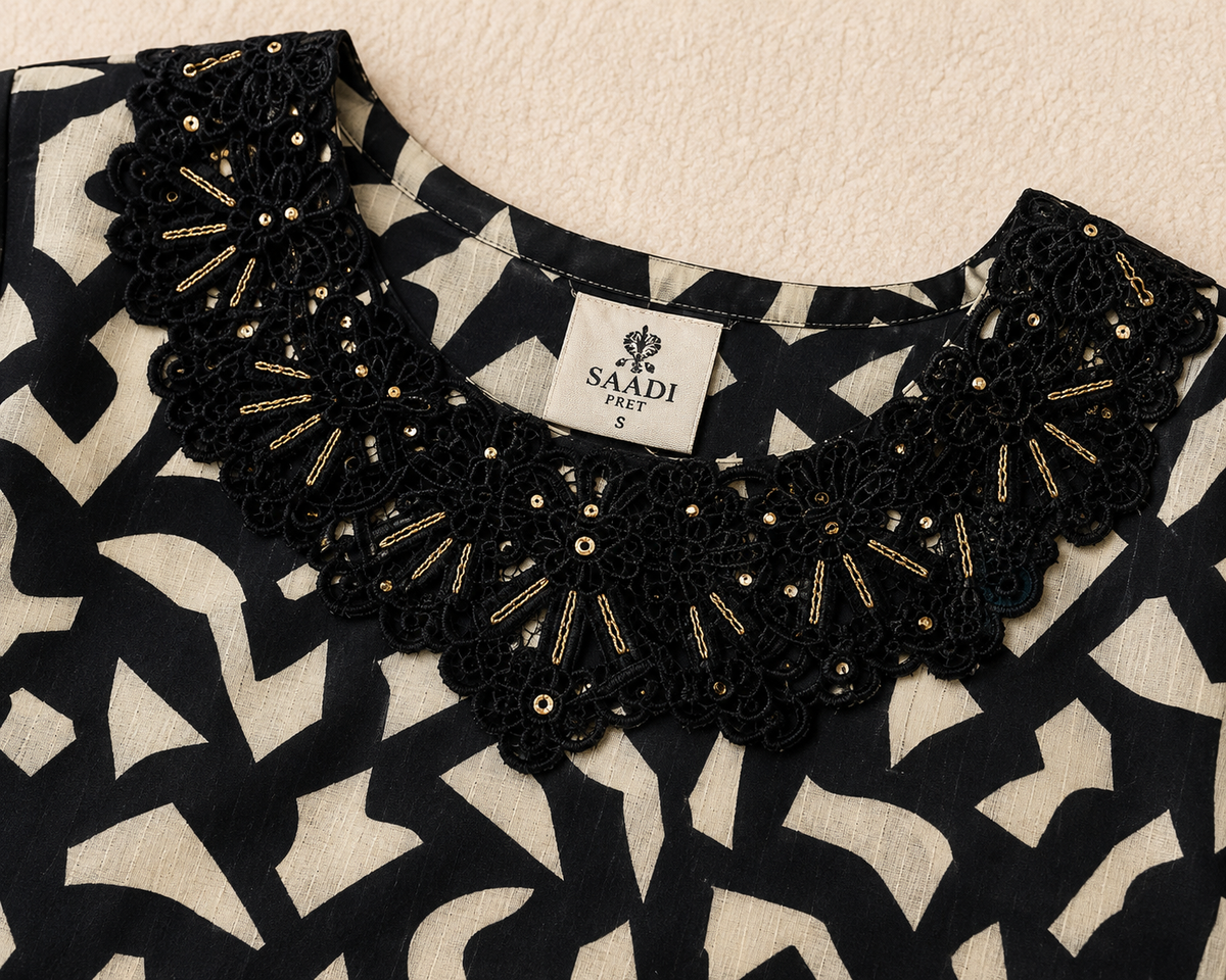 Black & Beige Embroidered 3-Piece Suit