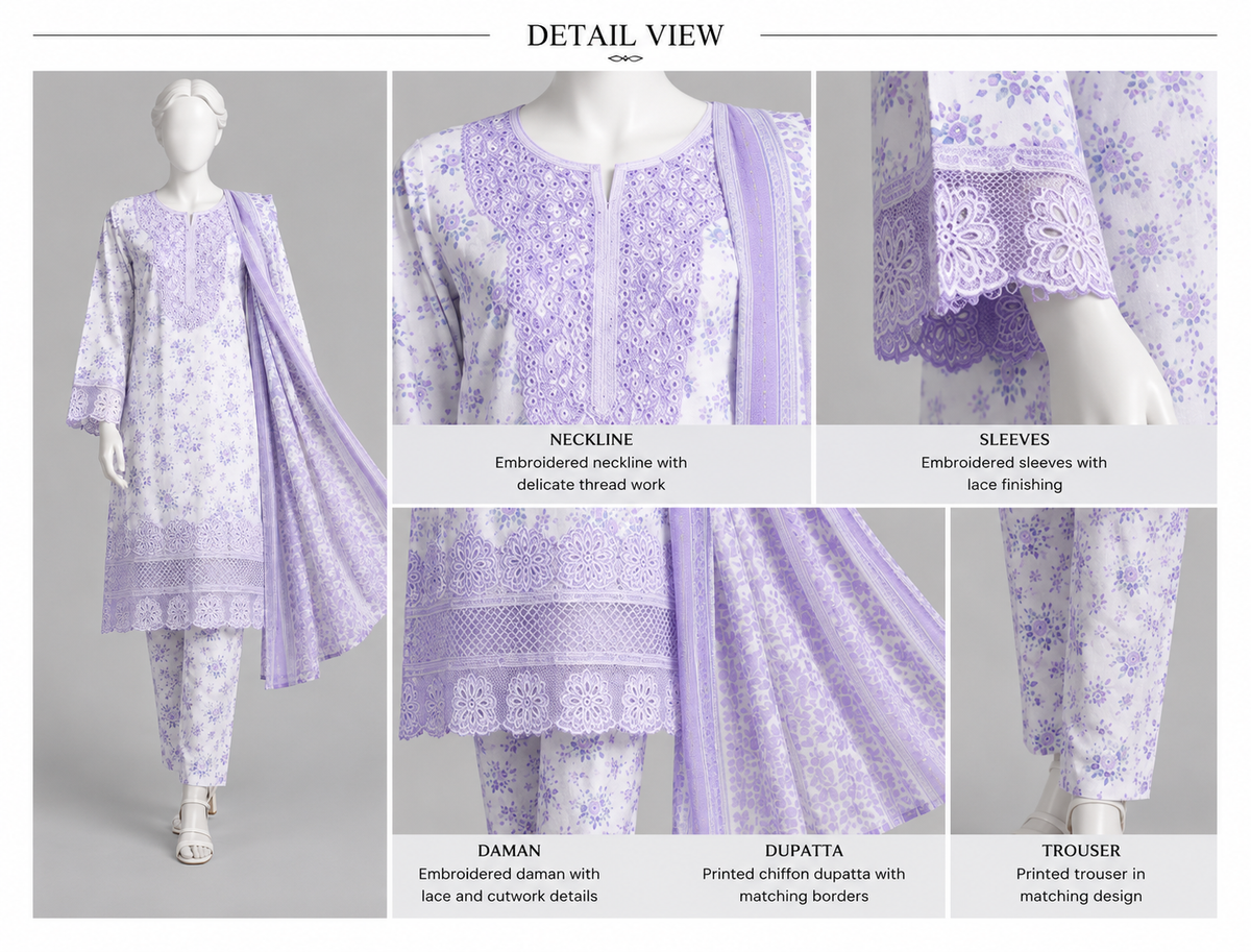 Embroidered 3 Piece Lawn Suit | Celeste Bloom by Kaswa