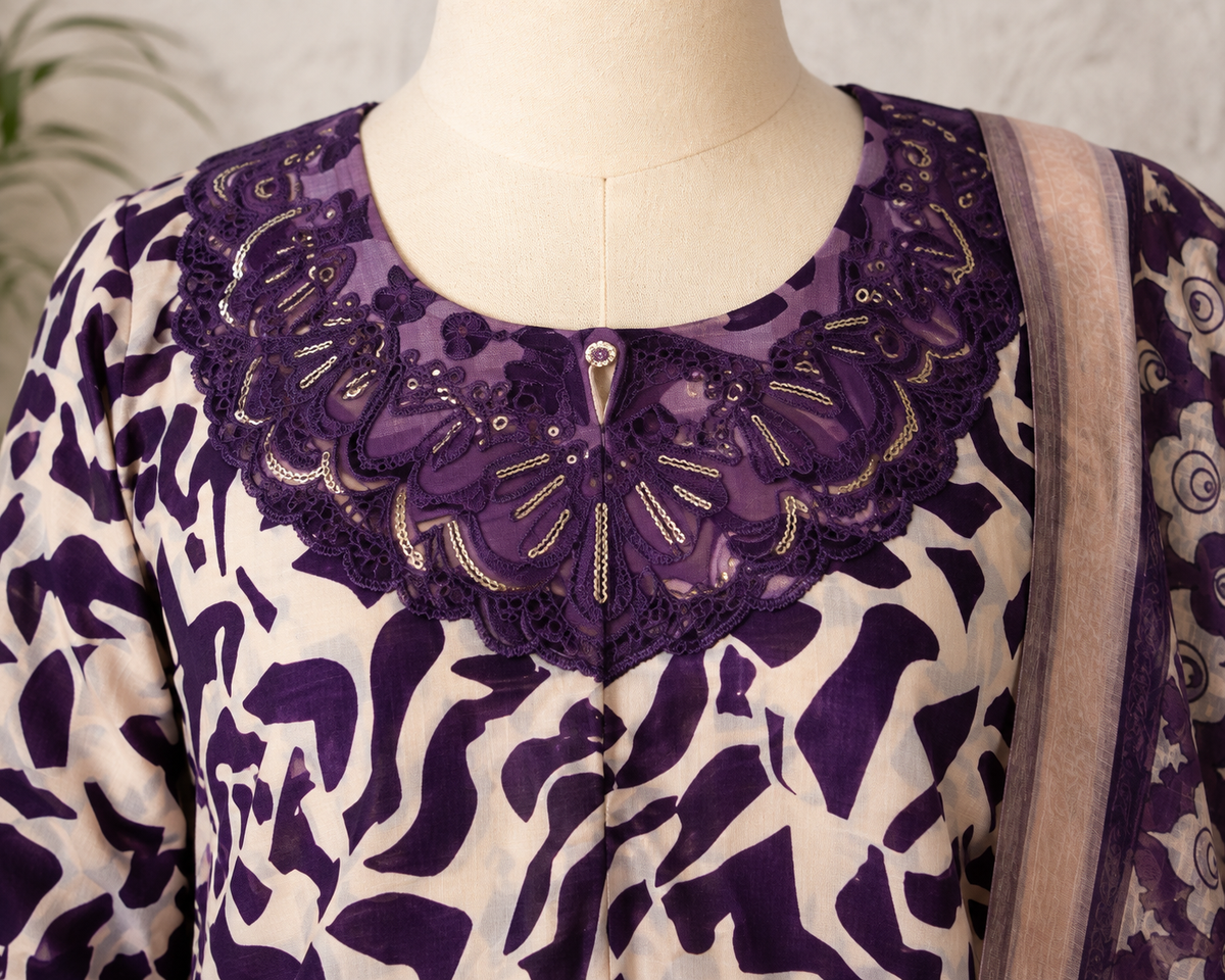 Stitched Embroidered 3 Piece Lawn Suit | Midnight Bloom by Kaswa