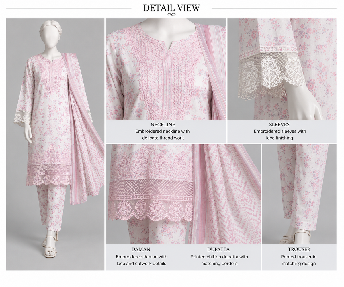 Embroidered 3 Piece Lawn Suit | Celeste Bloom by Kaswa