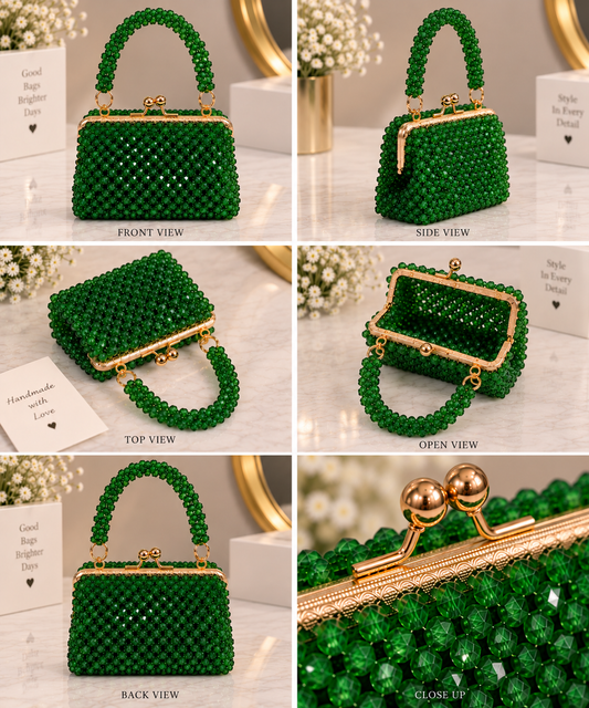 Metal Frame Beaded Bag with Beaded Handle